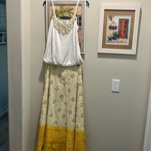 Handmade sequins crochet maxi skirt w/ cute beaded tank top crochet vest